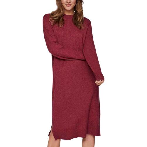 Vila - VIRIL CREW NECK L/S MIDI DRESS Rojo