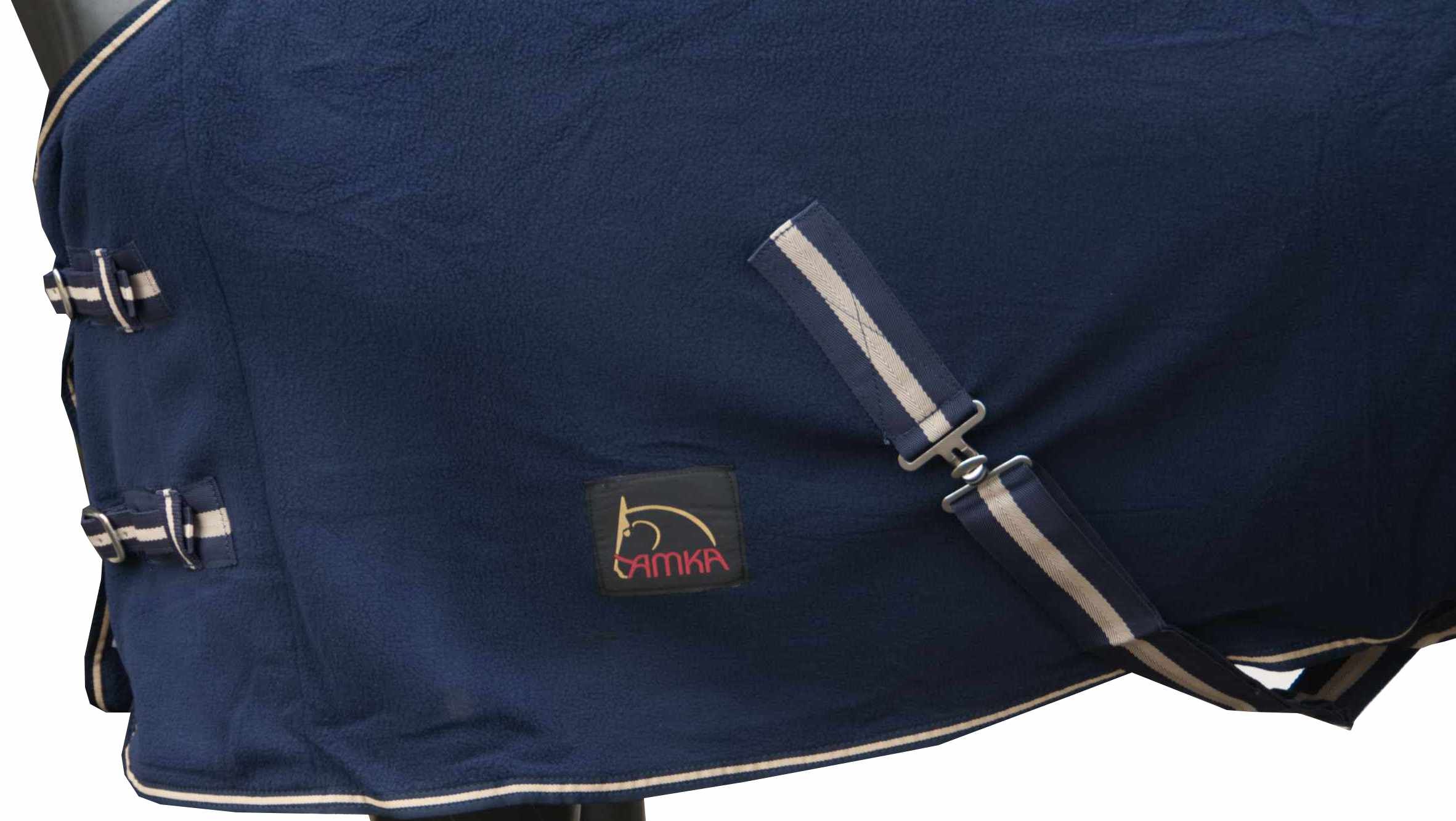 AMKA Fleecedecke Abschwitzdecke Transportdecke für Pferde mit Kreuzgurten d.blau