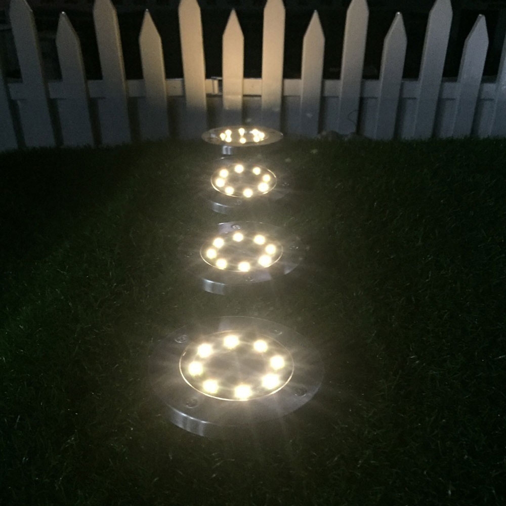(4er Set) Wasserfeste 8 LED Edelstahl Solar Lampe Outdoor Gartenleuchte Wegbeleuchtung (IP67)   Erdspiess - Warmweiss