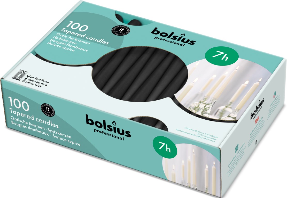 Bolsius Horeca Gotische Kaars 240/23 Doos 100 Zwart (100 stuks)