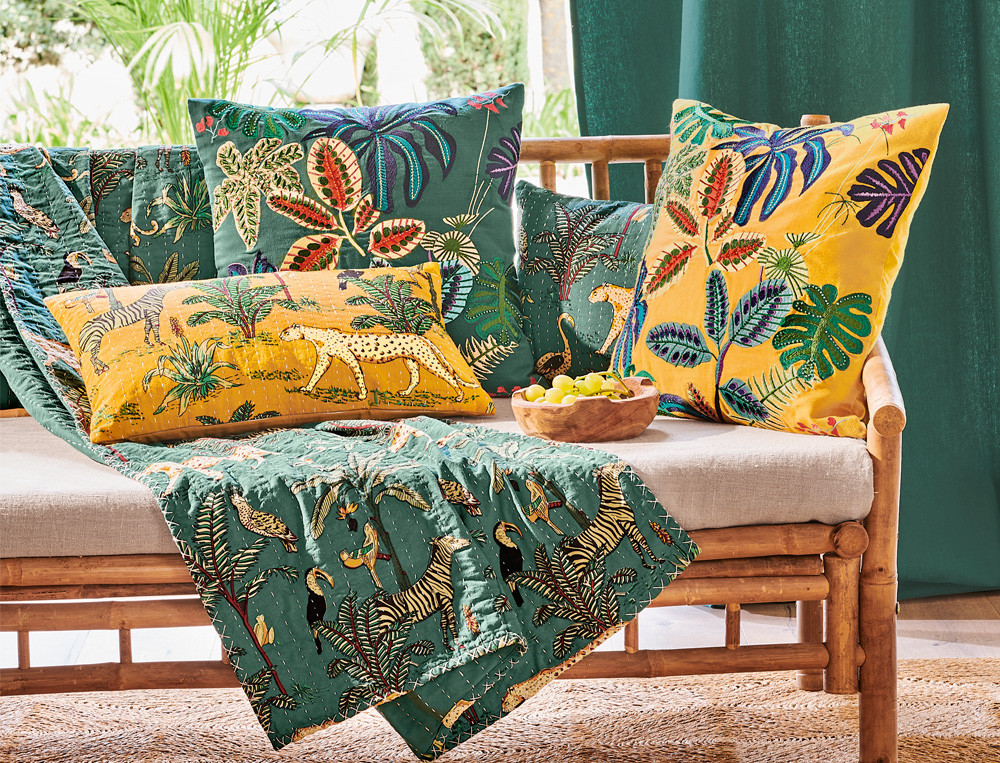 Coussin imprimé jaune-Pause tropicale