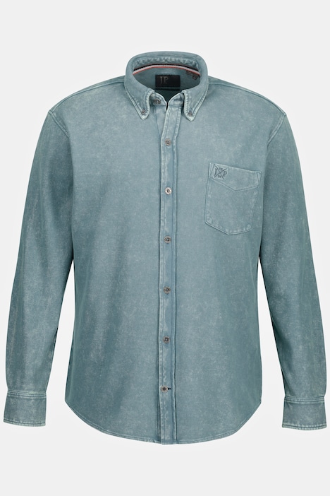 Piqué-Hemd, Langarm, acid washed, Kentkragen, Modern Fit, bis 8 XL