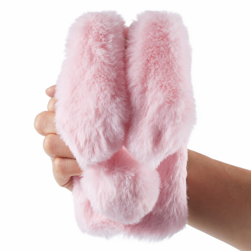 iPhone 15 3D Gummi Plüsch Case Hülle Bunny mit Flauschigen Hasenohren - Rosa