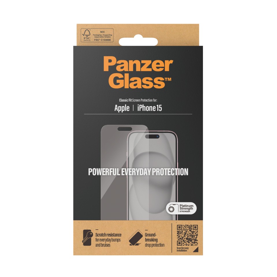 PanzerGlass - Skærmbeskyttelse iPhone 15 - Classic Fit