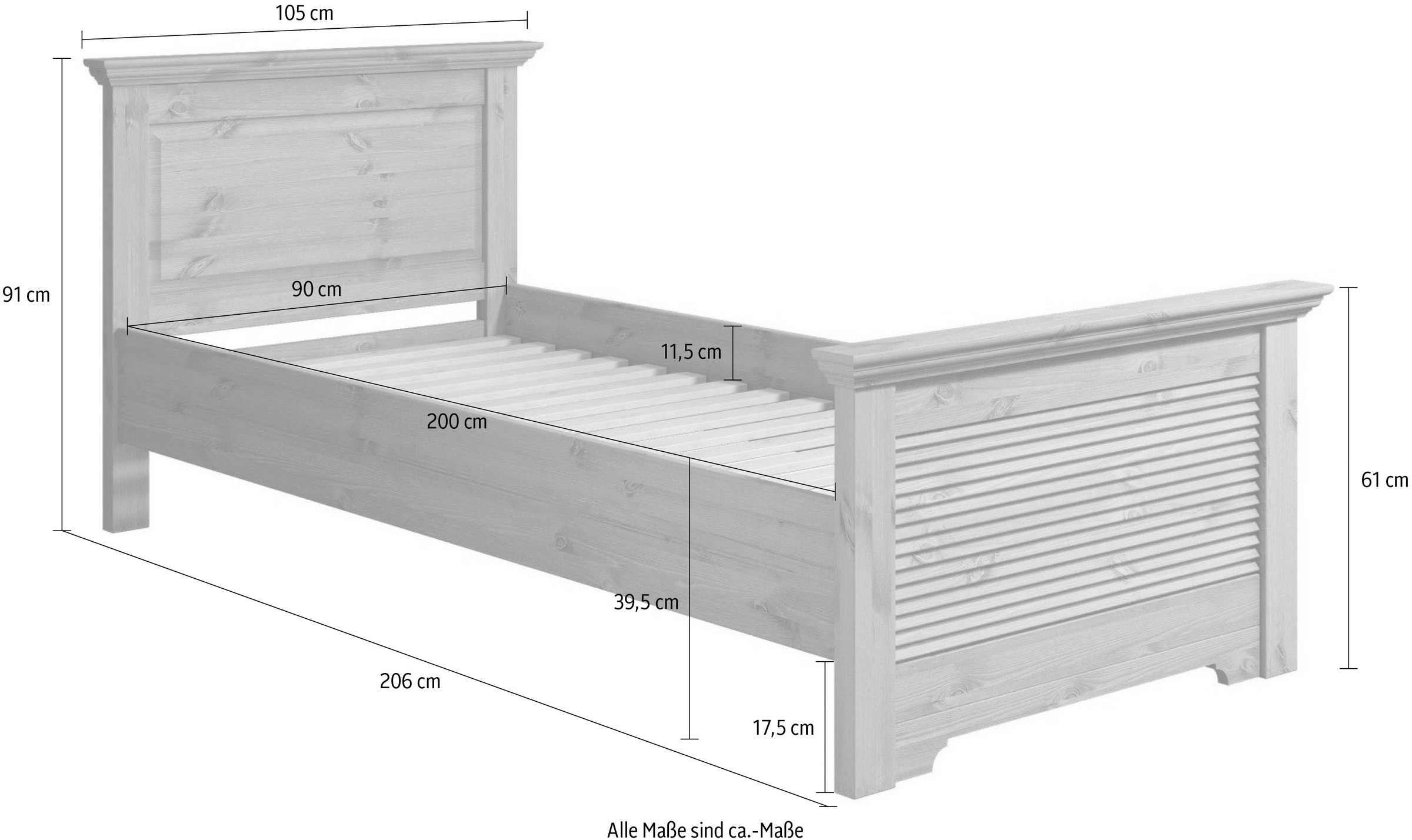 Home affaire Bett »Rauna, Landhausstil, edles Design mit Lamellen und Kassetten, 2 Farben« Breite/Belastbarkeit 180cm=220 KG, 90cm=120KG,  FSC® zertifiziertes Kieferholz, massive Qualität mit Lattenrost