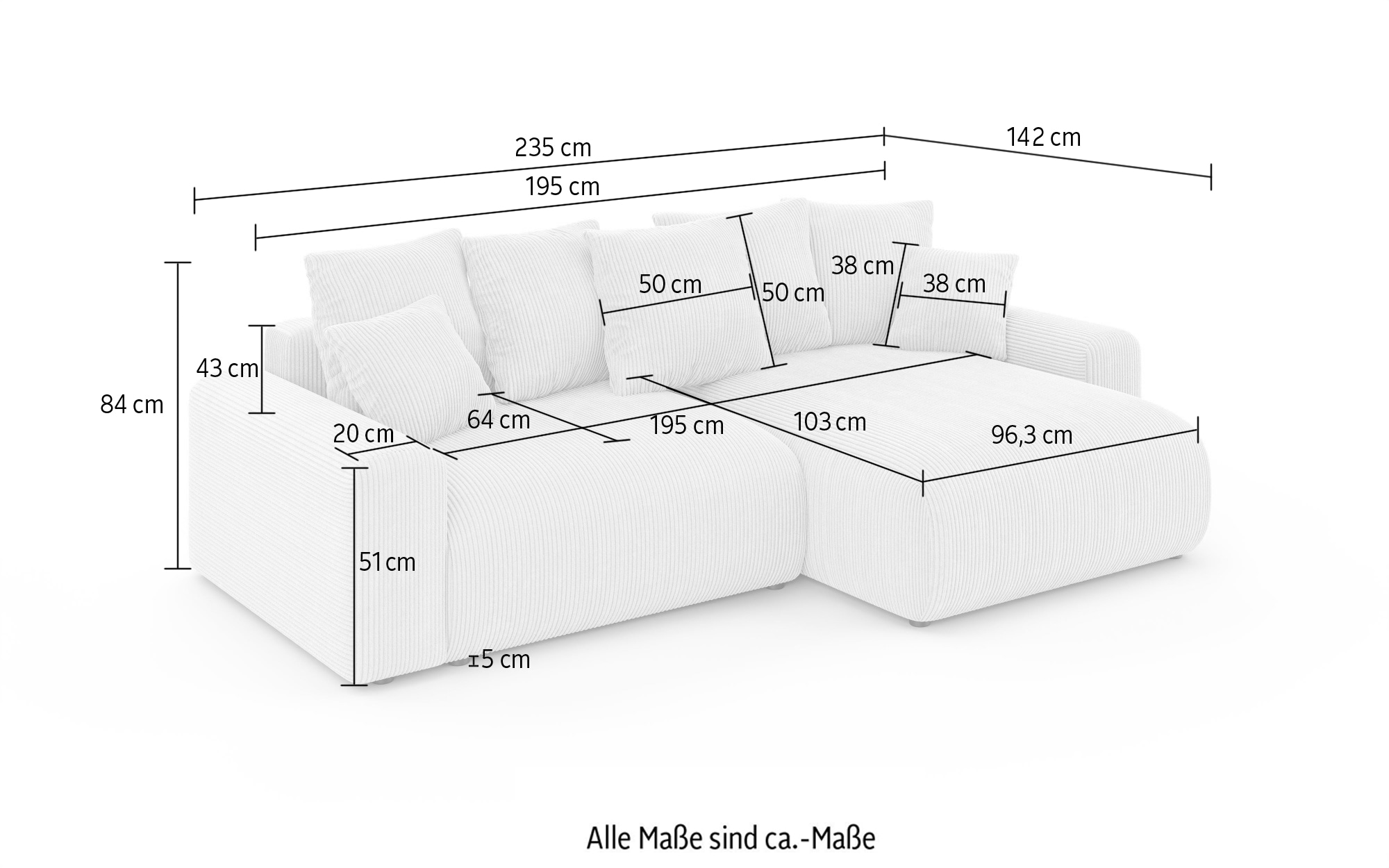 Home affaire Ecksofa »LAKESIDE klein mit Bettfunktion und Bettkasten, B/T/H 235/142/84 cm« L-Form, Recamiere beidseitig montierbar, mit Wellenunterfederung