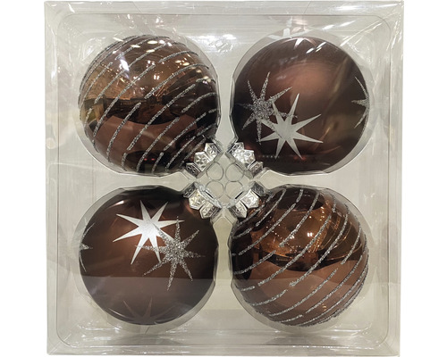 Glazen kerstboomballen Lafiora Ø 8 cm bruin 4 st.
