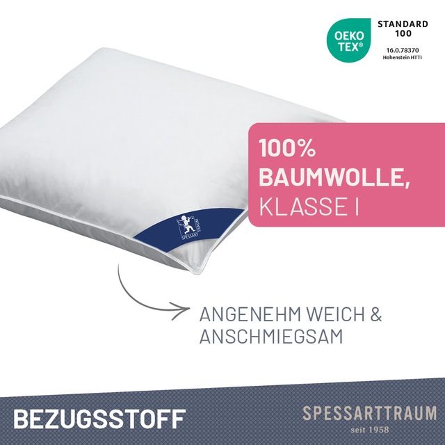 SPESSARTTRAUM Gänsefederkopfkissen »Premium, Kopfkissen 2-tlg. 40x80 oder 80x80 cm« Füllung: 100% Gänsefedern, Klasse 1, Downpass zertifiziert 1 Stk. tlg. Seitenschläfer & Rückenschläfer, Hergestellt in Deutschland