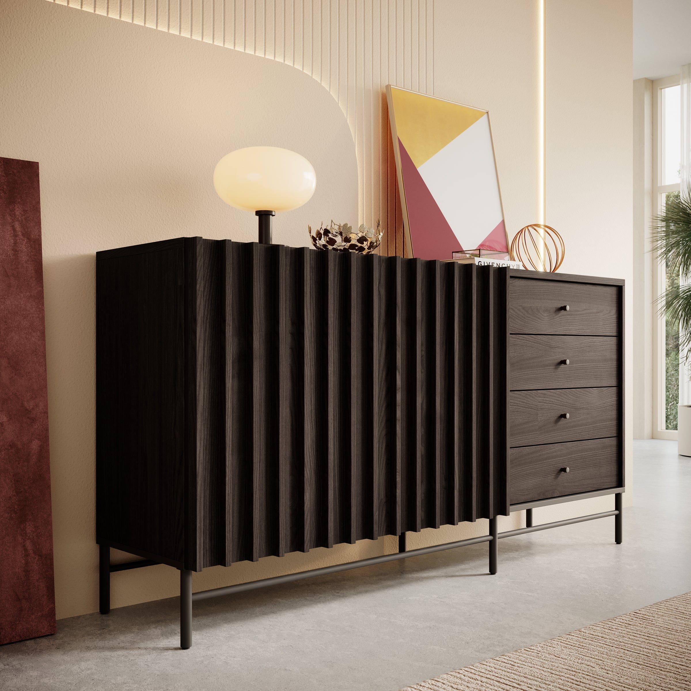 Meubella - Dressoir Paz - Donker eiken - 165 cm