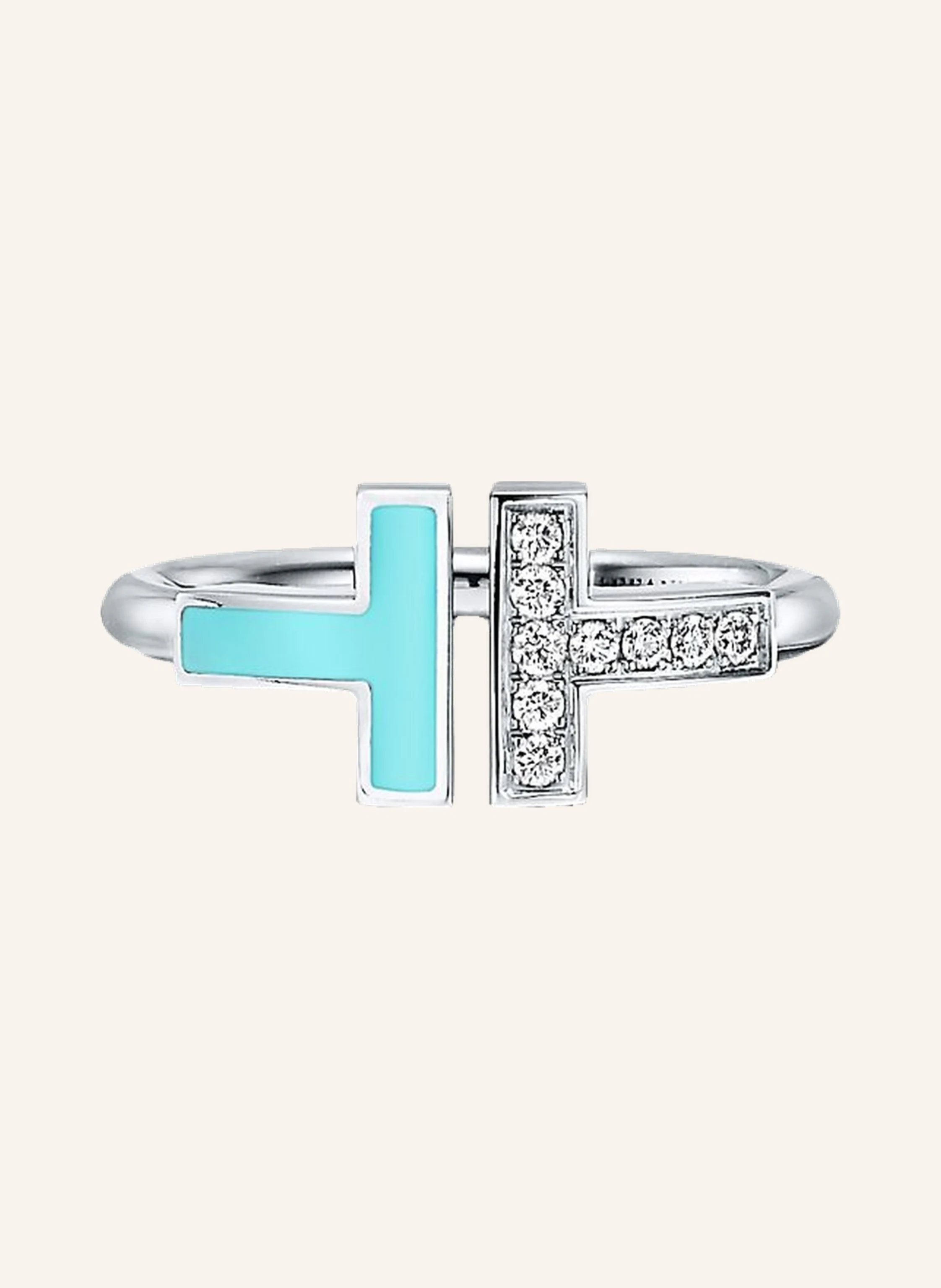 TIFFANY & Co. Tiffany T Wire RING aus 18 Karat Weißgold mit Diamanten und Türkis