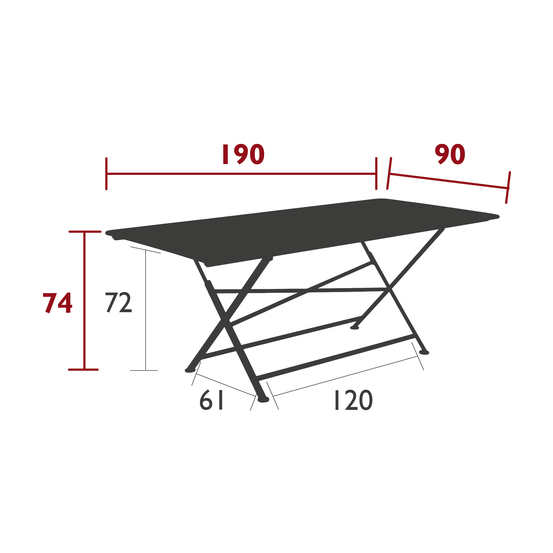 Table cargo 190x90 bleu acapulco