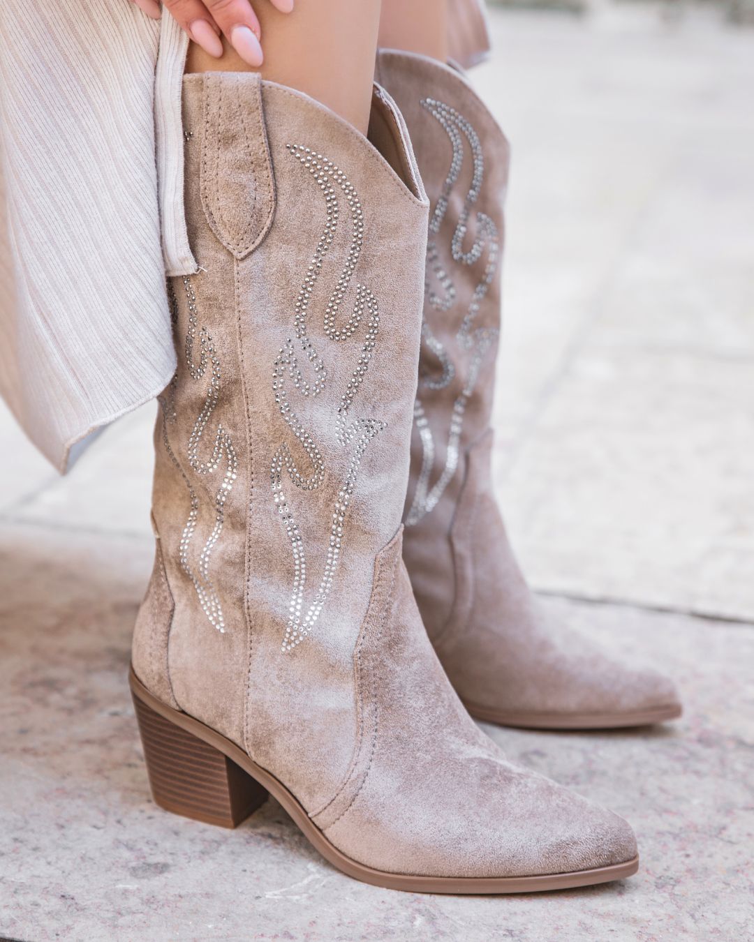 Bottes femme taupe santiags à talon - Mona