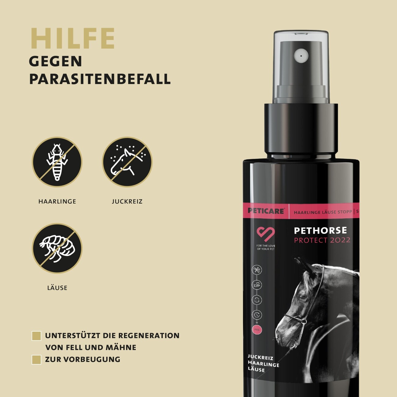 Peticare Anti-Läuse & Haarlinge Spray für Pferde, unterstützt bei Juckreiz 100 ml