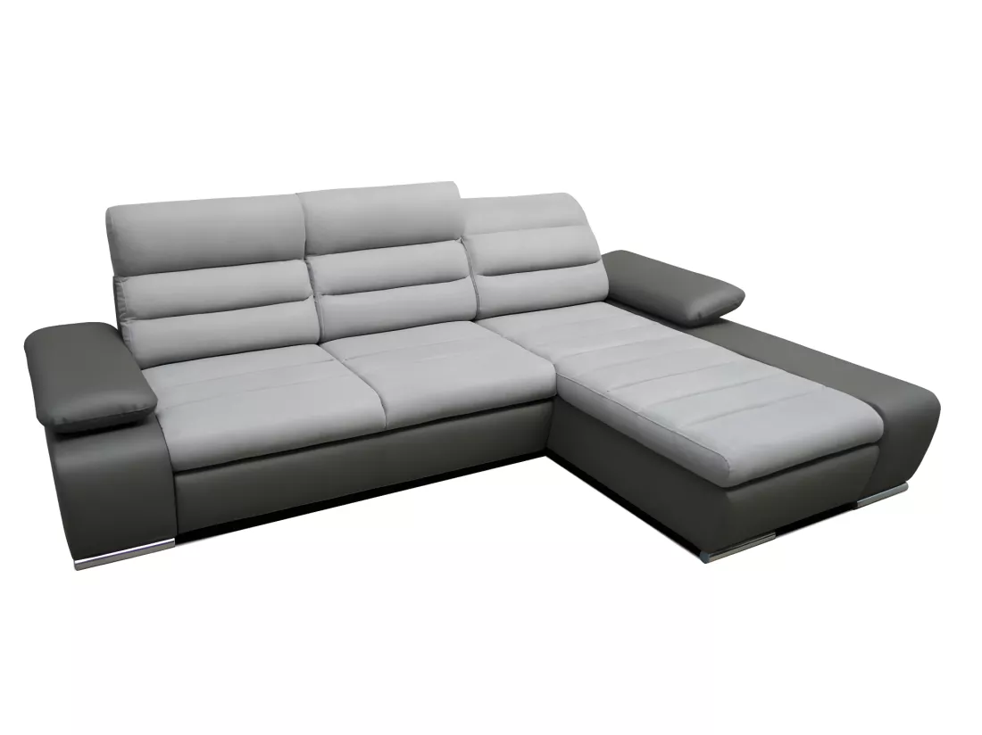 Canapé d'angle convertible en tissu et simili MIRABEAU - Bicolore gris/anthracite - Angle droit