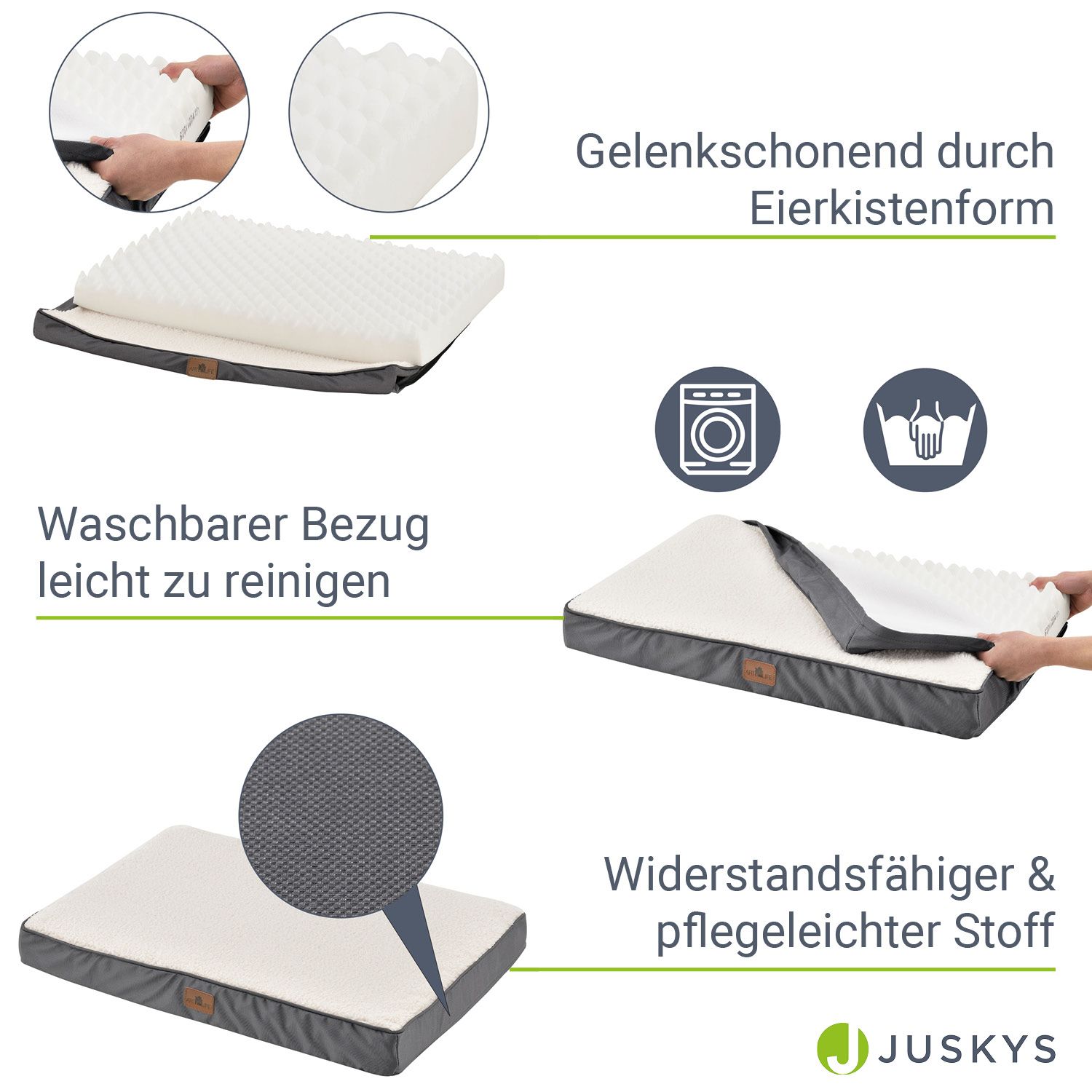 Juskys Hundebett Milow orthopädisch & flauschig - 76x51x8 cm - Bezug abnehmbar & waschbar – beige