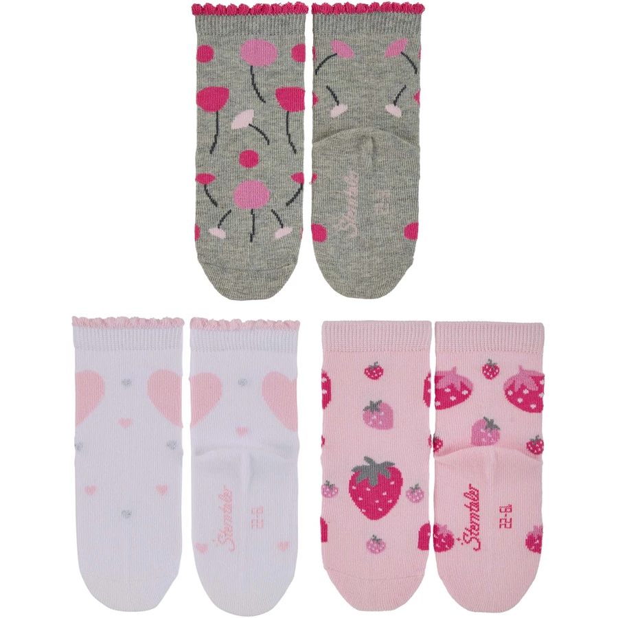 Sterntaler Baby-Söckchen 3er-Pack Blumen hellgrau