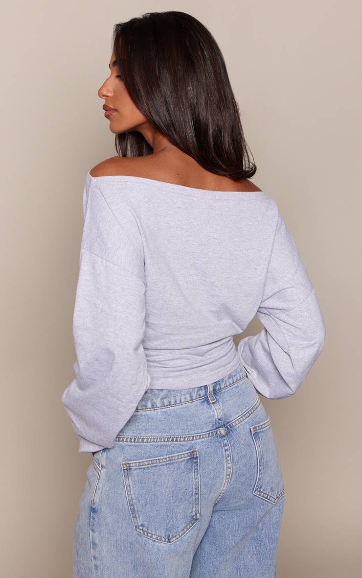 Gris Chiné T-shirt Petite En Coton Ample Avec Détail Froncé