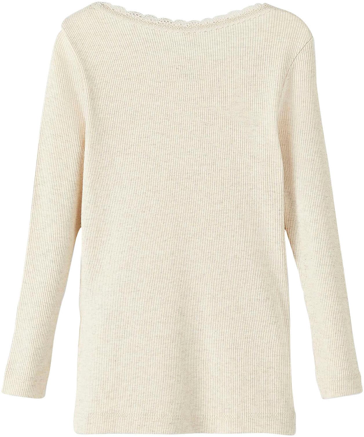 Name It Langarmshirt »NMFKAB LS TOP NOOS«, in Feinripp und mit süsser Spitzenkante am Ausschnitt