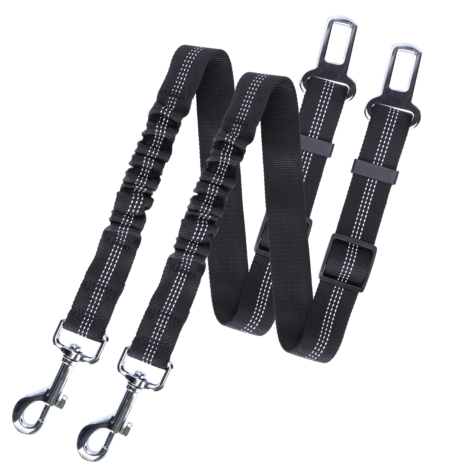 Nobleza - Cinto de Segurança Automotiva para Cães, Arnês para Cães com Mosquetão Elástico e Resistente, Cinto de Segurança Automotiva Universal Ajustável em Nylon para Cães, Pacote com 2 unidades, 50-70cm, Preto