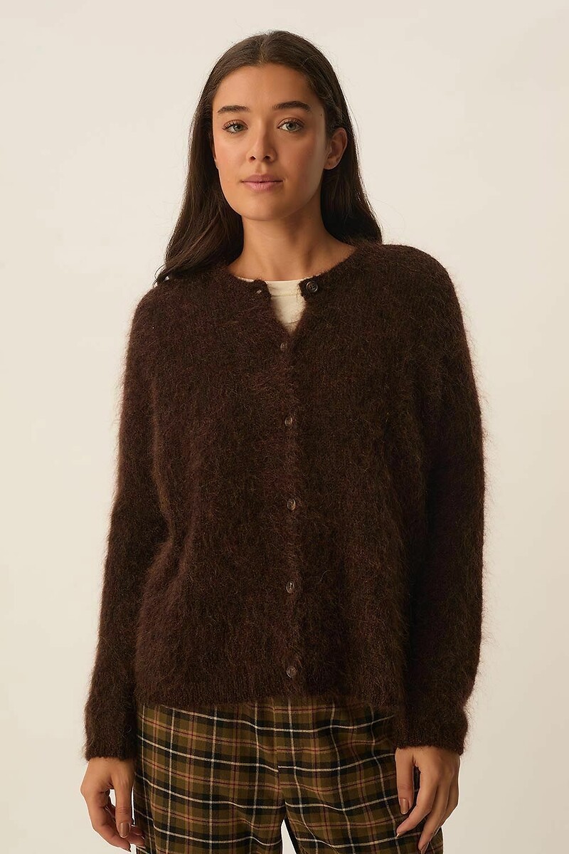 DES PETITS HAUTS<br>Cardigã de mangas compridas com gola redonda, BEA