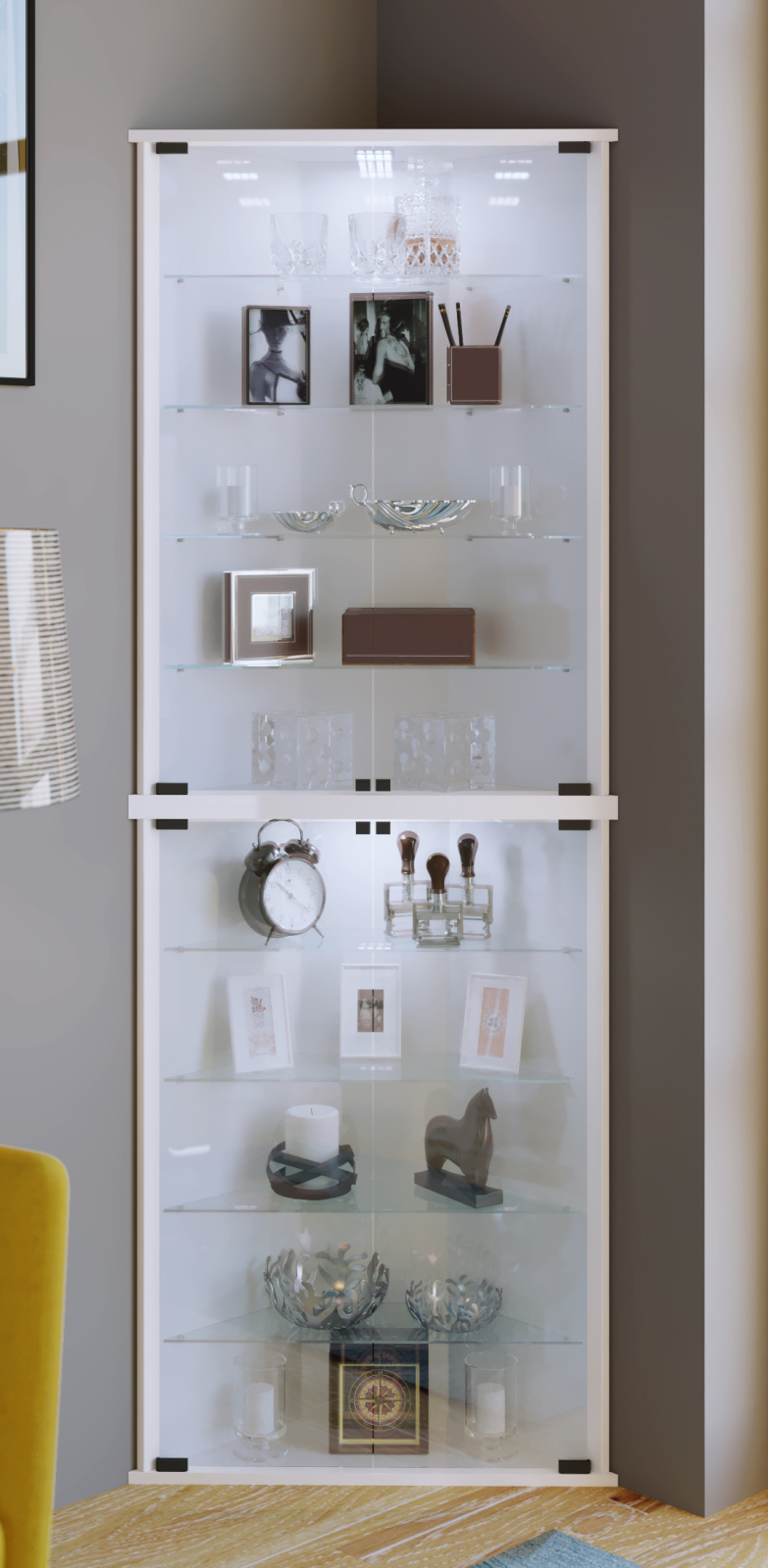 Eckvitrine VECKO MAXI - weiß - 176 cm hoch
