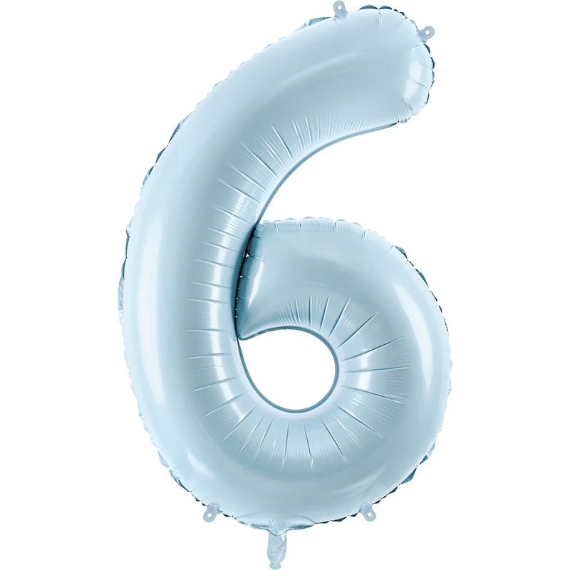 Partydeco Folienballon Zahl 6, hellblau