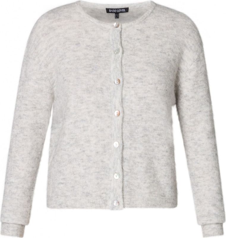 Base Level - Curvy Cardigan Yulia - Grijs Melange - Met Wol en Knoopsluiting