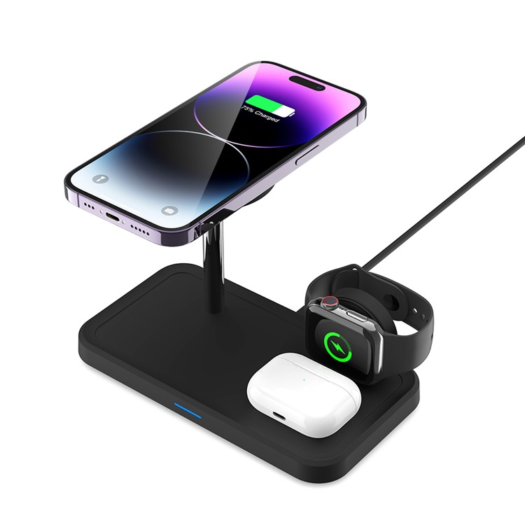 (15W) 3in1 Magnetisches Ladegerät Qi Wireless Charger Ladestation für Apple iPhone / Apple Airpods / Apple Watch - Schwarz