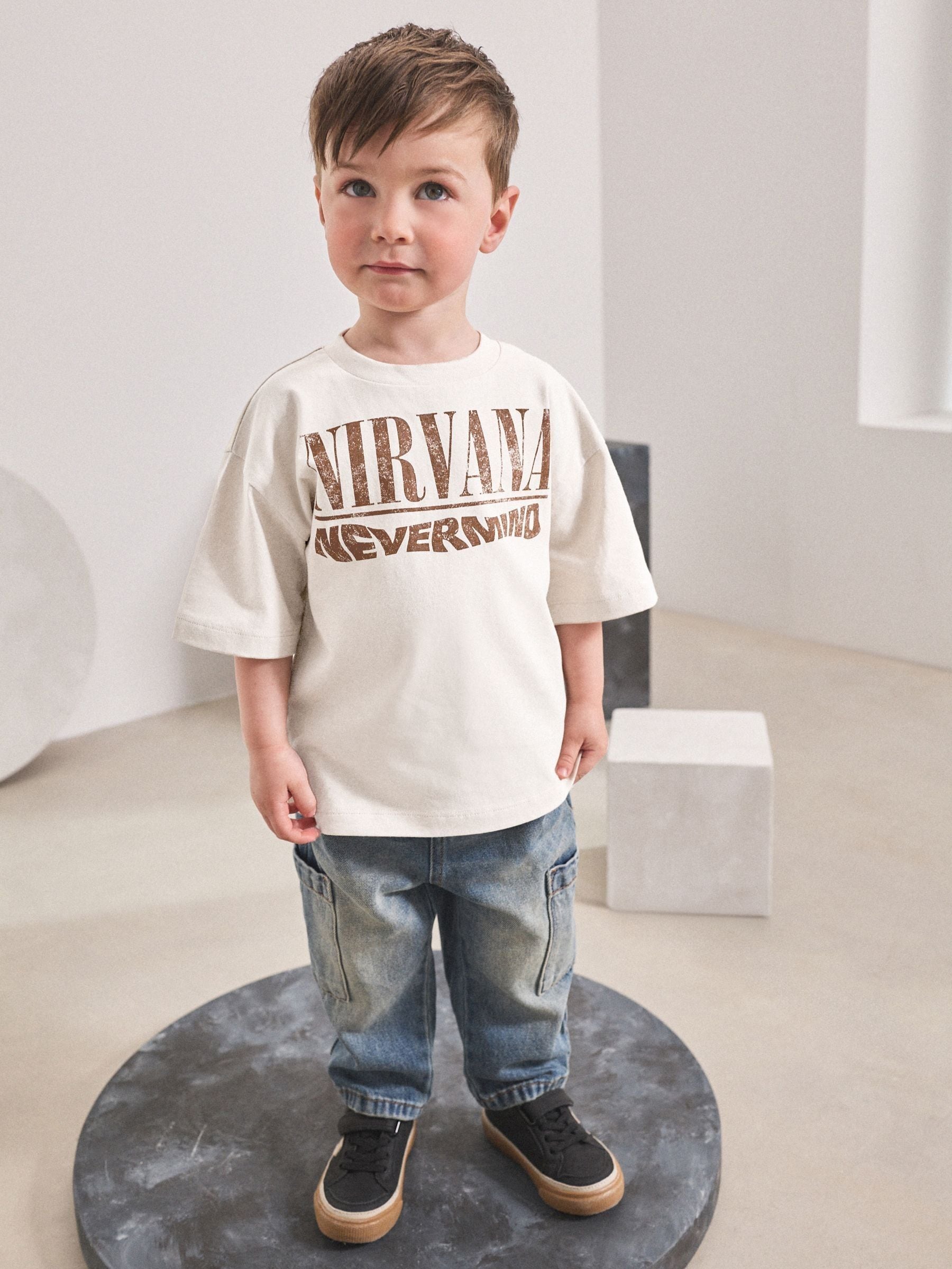 Crème Nirvana - T-shirt met korte mouwen en bandprint (3mnd -8jr)