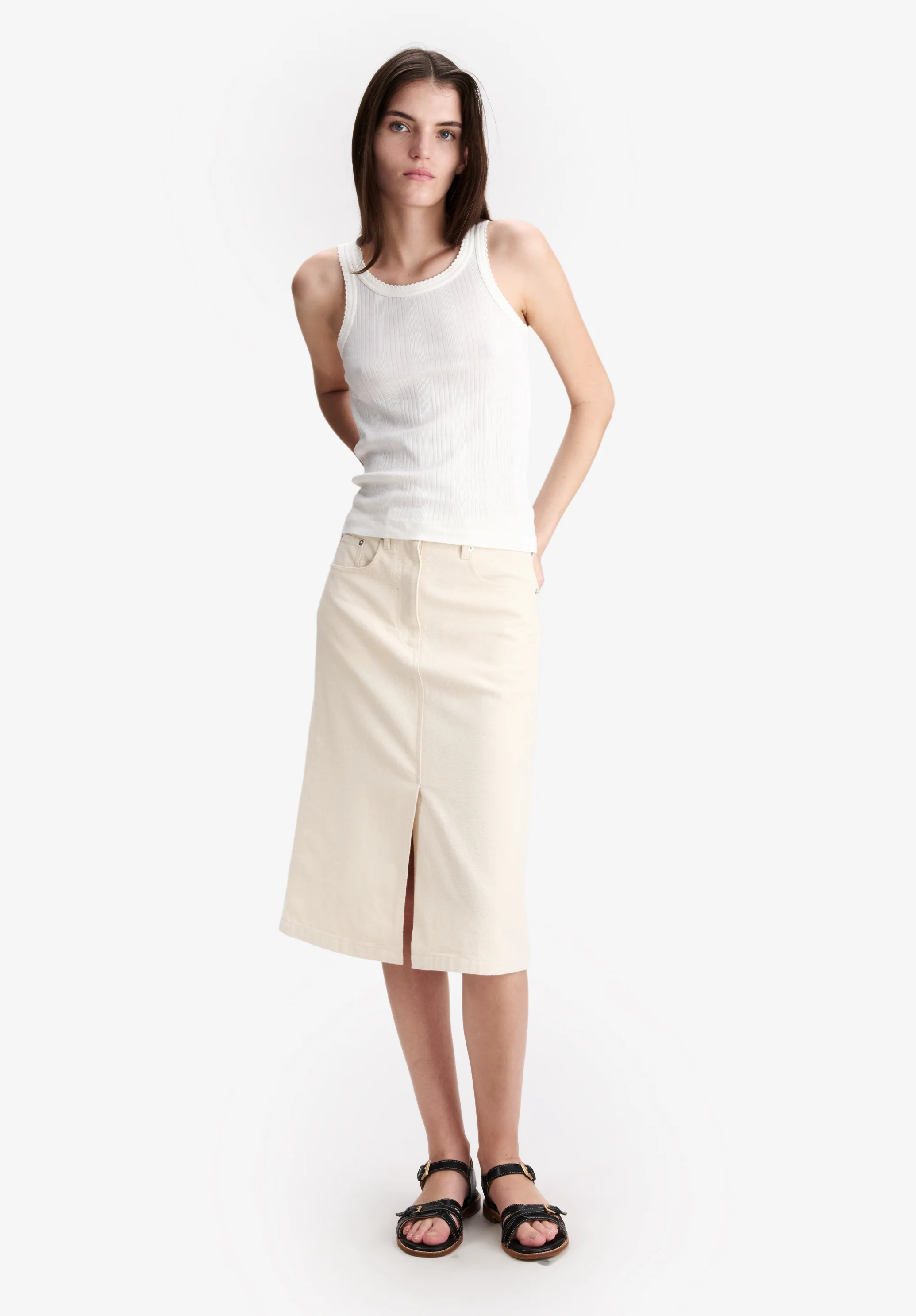 Jupe fendue en denim blanc cassé - Blanc casse