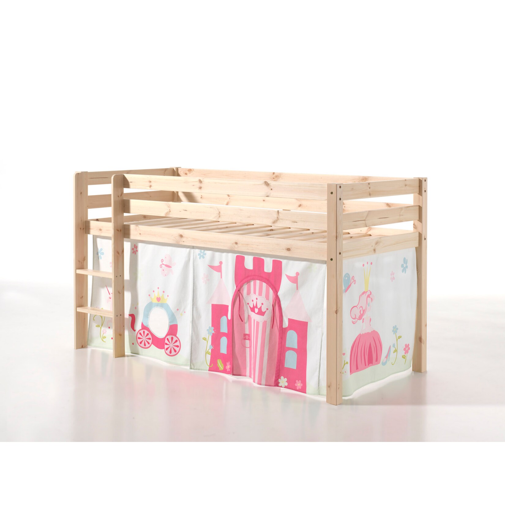 Vipack Spielbett Pino, Kiefer massiv natur mit Vorhang - Dessin Princes