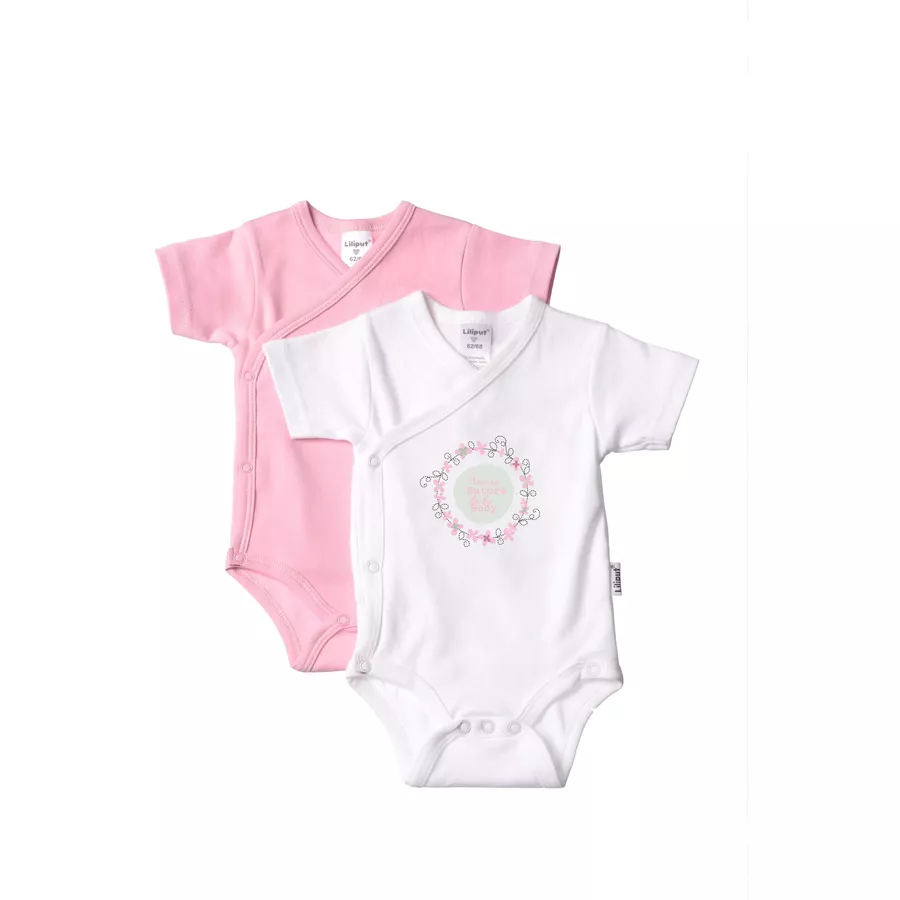 Liliput 2er-Pack Kurzarm-Wickelbody Nature Baby weißrosa