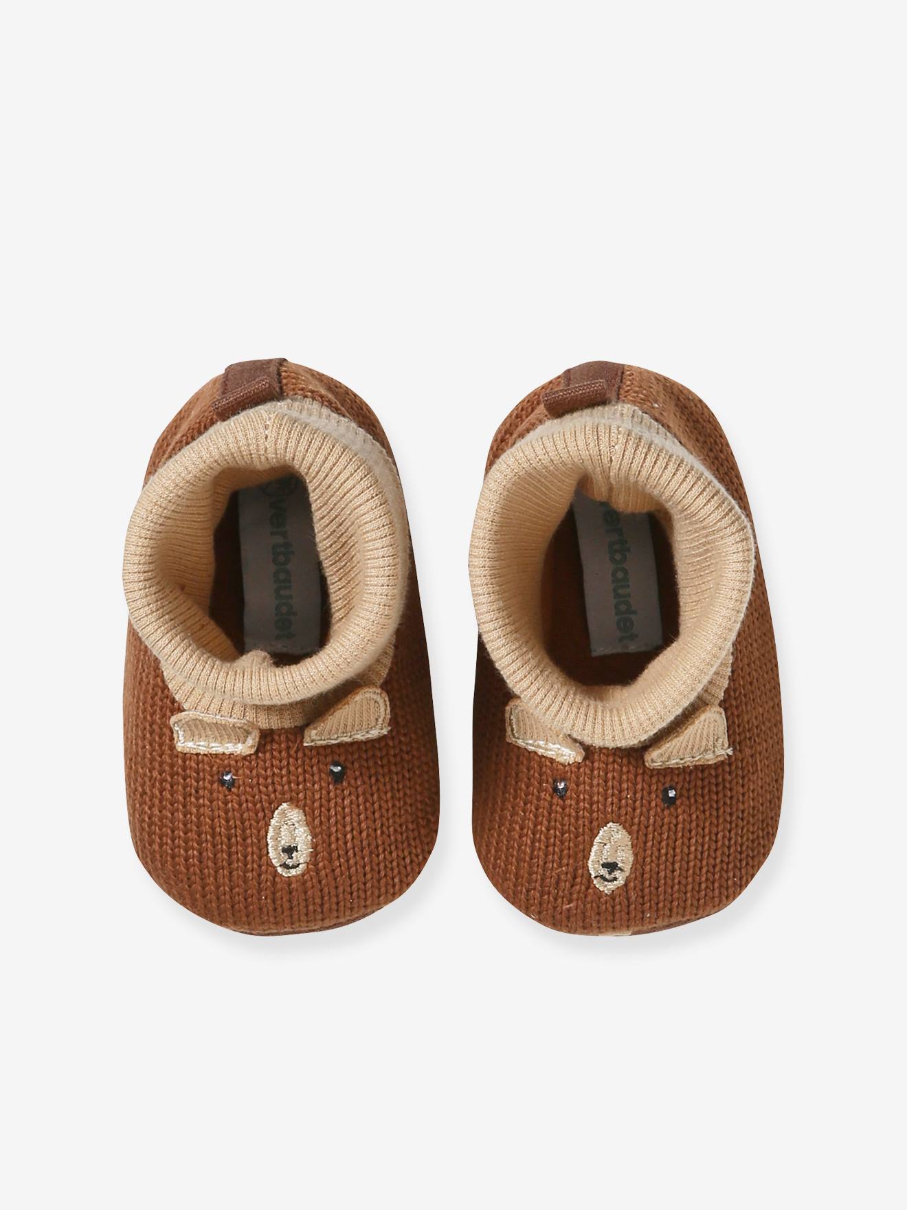 Pantufas de bebê flexíveis de tricô, marrons