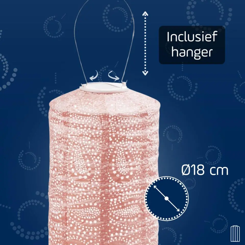 Lumiz Solar Buitenlampion - Paisley Cylinder - 18 cm - Roze