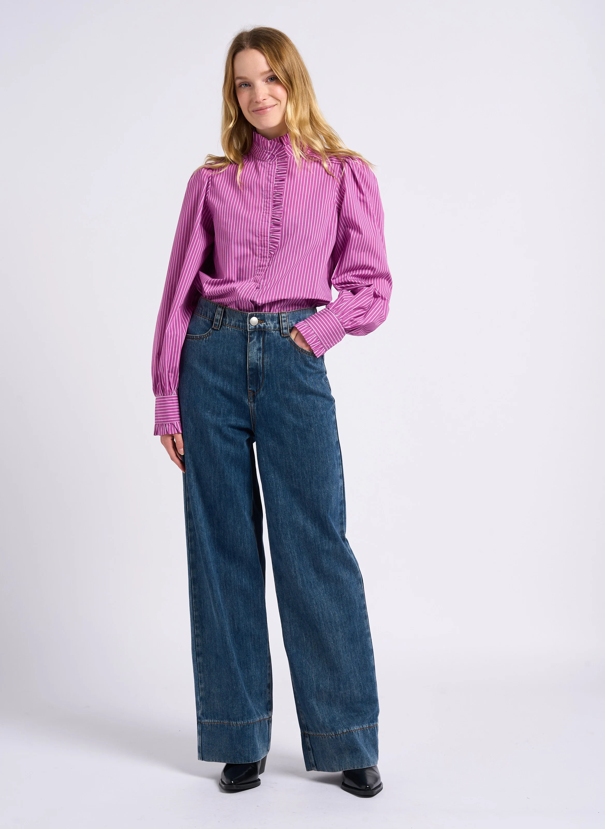 LEONY - Chemise rayée en coton mélangé | Violet