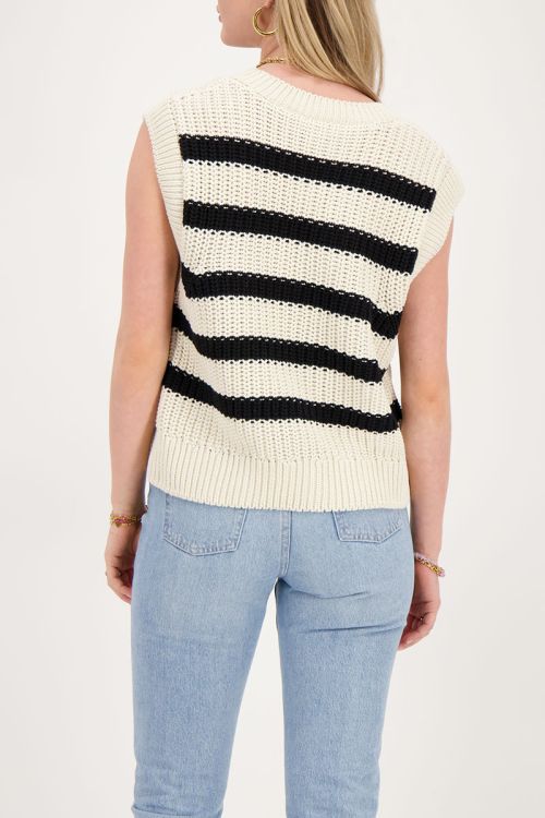 Zwart-wit gestreepte spencer met V-hals