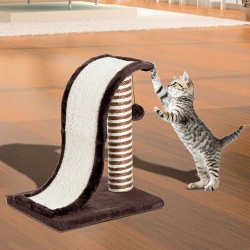 Arranhador para gatos PawHut com poste de sisal, marrom e creme.