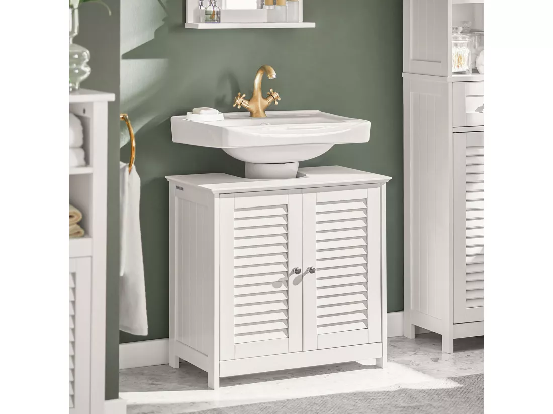 Meuble sous-Lavabo Meuble de Salle de Bain - 2 Portes et 2 étages -Blanc, FRG237-II-W