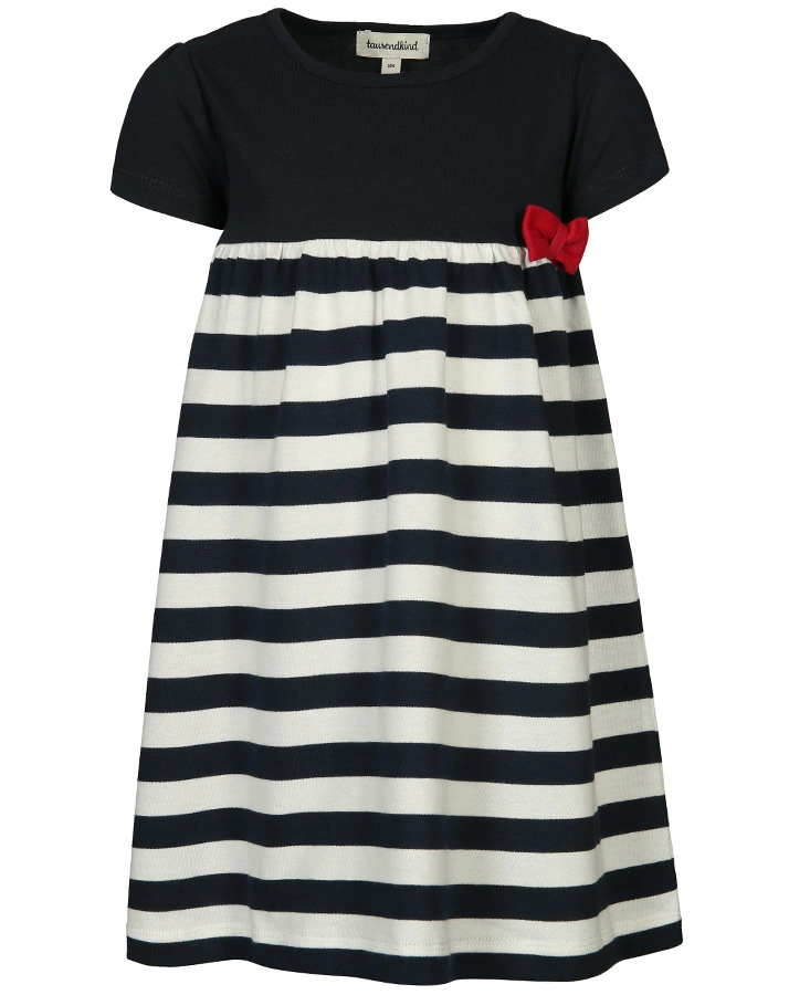 Kurzarm-Kleid SWEETHEART mit Schleife gestreift in dunkelblau/weiß