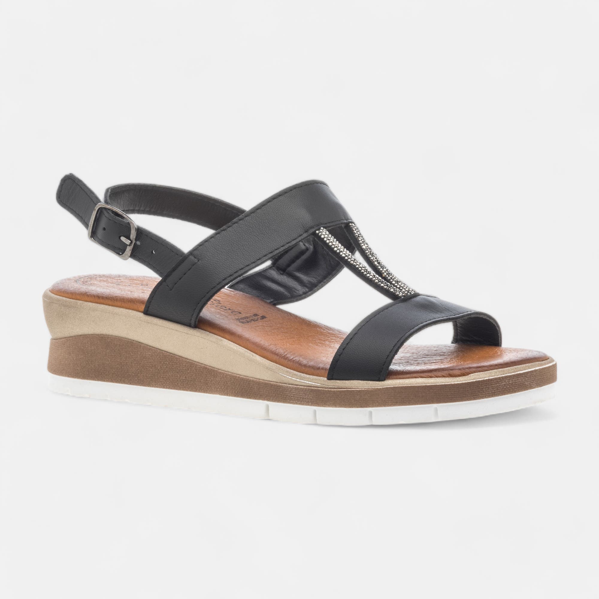 Sandales à talon compensé Femme en cuir noir