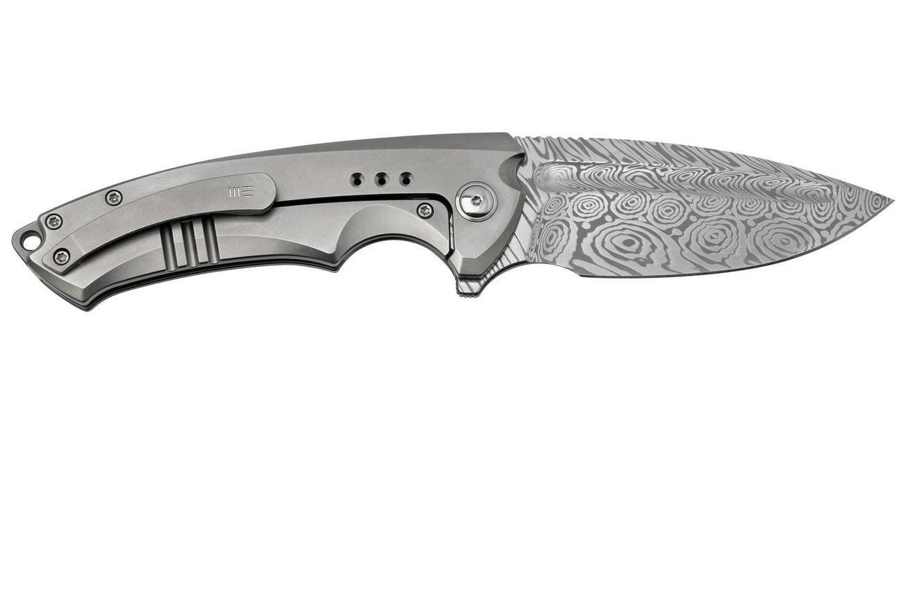 WE Knife Nexusia WE22044-DS1 Bead Blasted Titanium, Heimskringla Damaststeel, zakmes