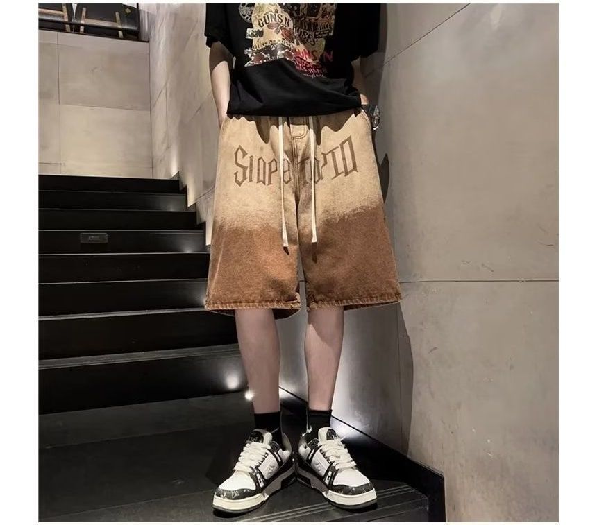 jaywoon - Denim Bermuda Shorts met trekkoord en letters