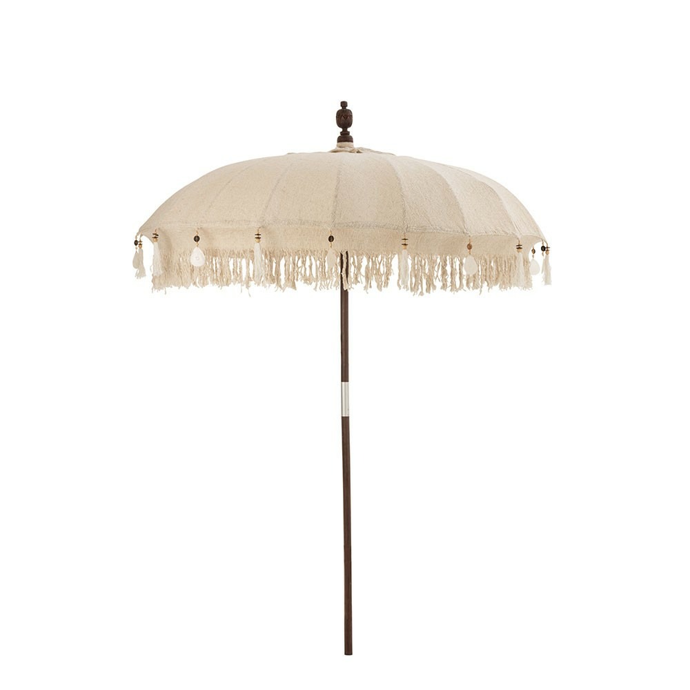 Parasol + pied floches/coquillages beige bois marron fonce l