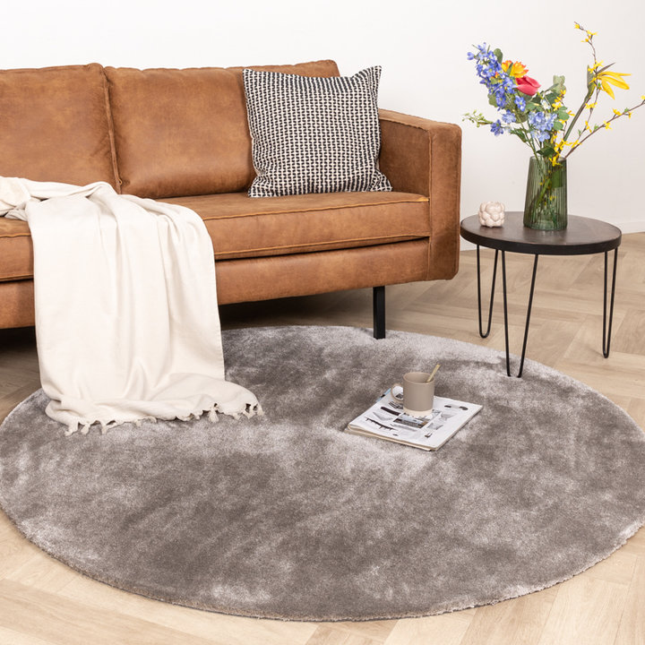 Rond viscose vloerkleed - Vive Taupe | Wasbaar!