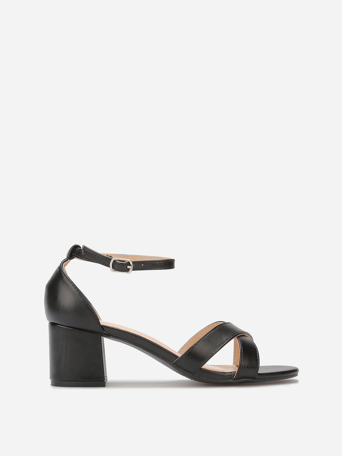 Sandales à talon et brides croisées- Noir
