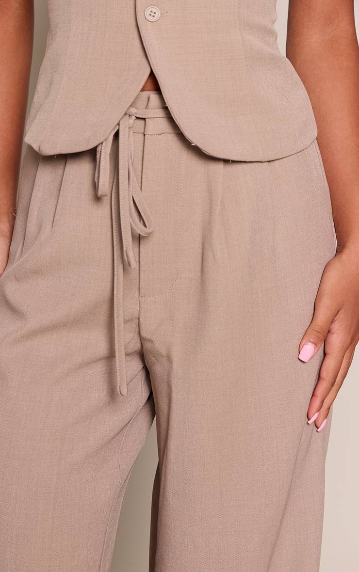 Taupe Pantalon Large Tissé Ajusté Avec Détail Nœud À La Taille