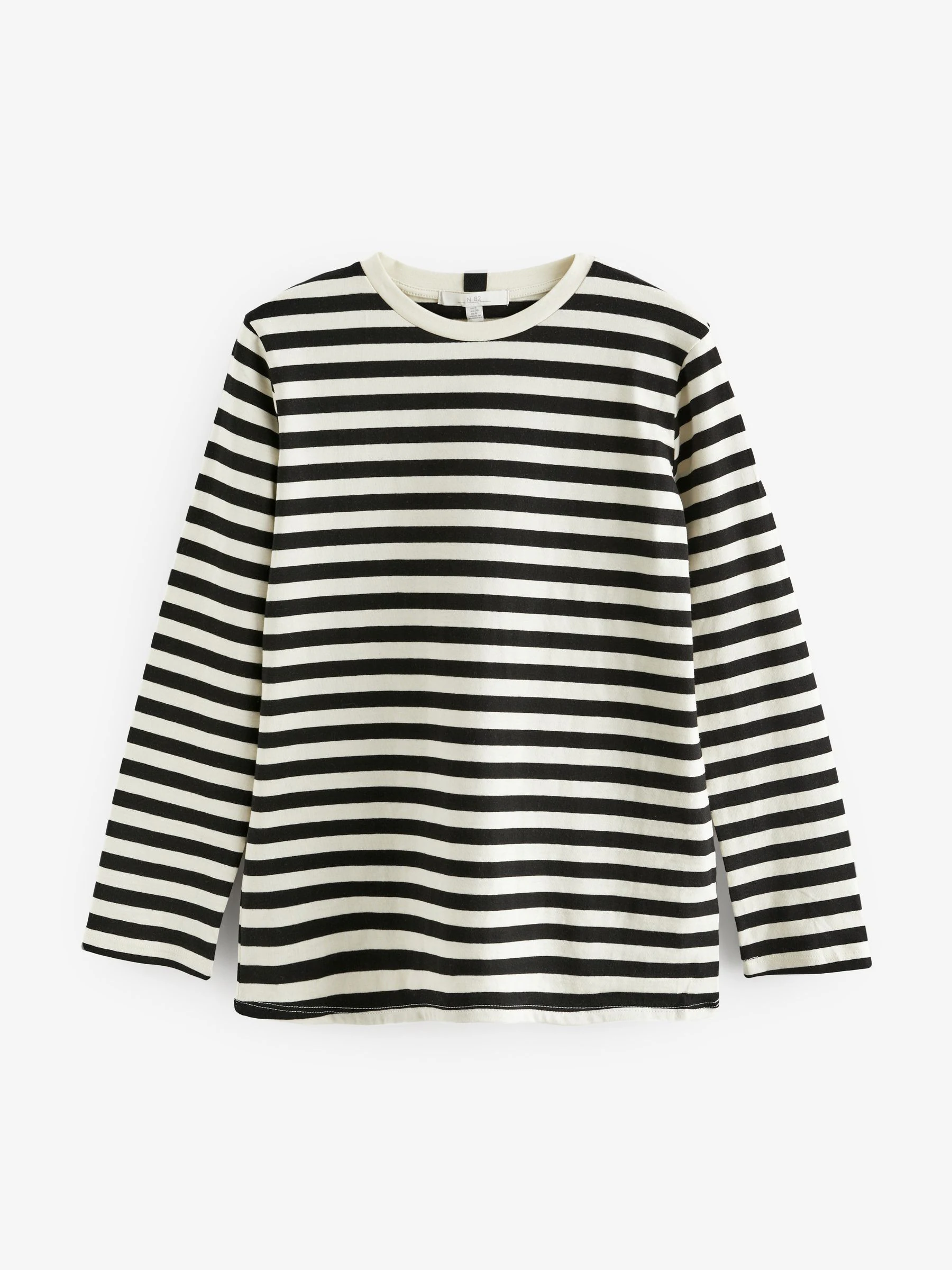 Zwart/ecru gestreept - Dik T-shirt met lange mouwen en ronde hals
