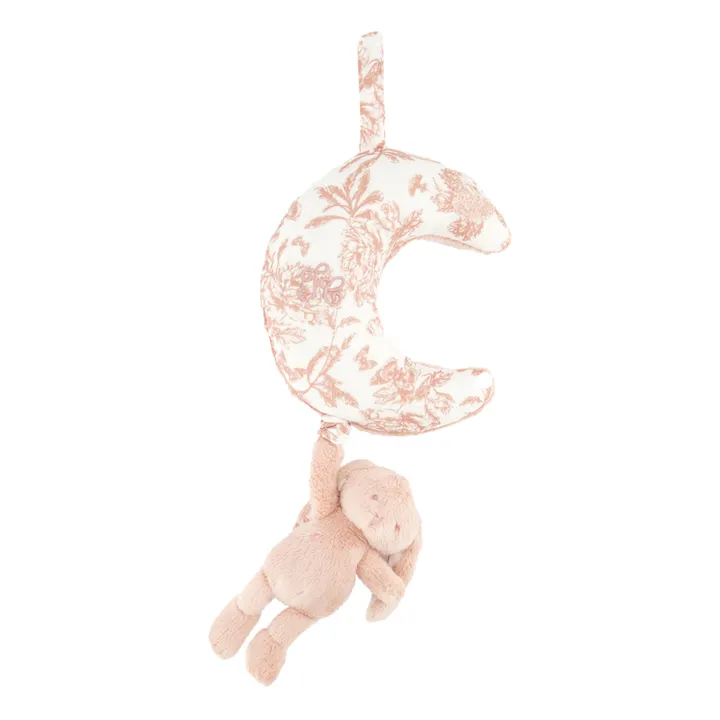 Tartine et Chocolat Mobile musical Augustin le lapin Toile de Jouy | Rose pêche