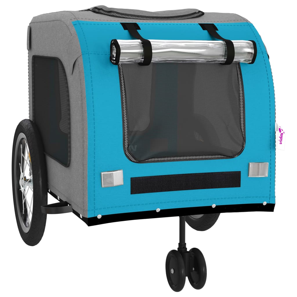 vidaXL Pet Bike Trailer Iron Oxford Cloth Azul Cinza
