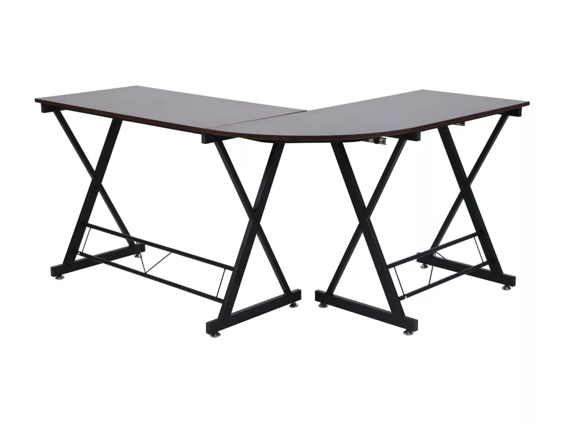 Bureau d'angle aspect noyer pieds métalliques